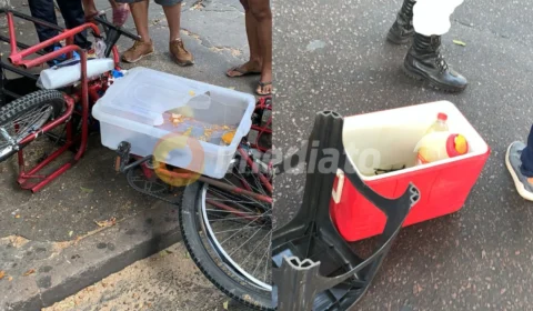 Revolta: após atropelamento, salgados de trabalhador morto são levados por populares no Centro de Manaus