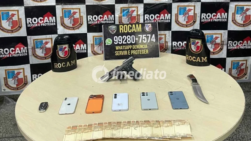 Dupla é detida pela Rocam em S-10 preta no Aleixo; celulares de alto valor levantam suspeita de esquema de agiotagem