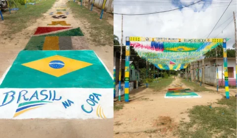 Moradores de Beruri decoram rua inteira para torcer pela Seleção Brasileira e viralizam nas redes