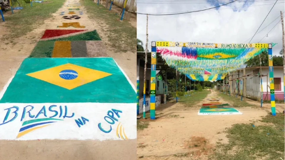 Moradores de Beruri decoram rua inteira para torcer pela Seleção Brasileira e viralizam nas redes