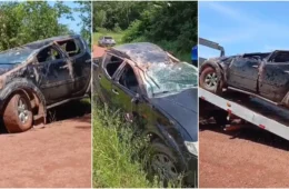 Grave: caminhonete capota em vicinal de Rorainópolis-RR e deixa cinco feridos