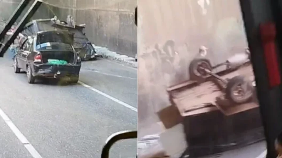 Reboque se desprende de veículo e causa lentidão no túnel do Entroncamento