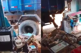 Caçamba desgovernada invade casa, destrói cozinha e deixa idosa ferida em Itapiranga