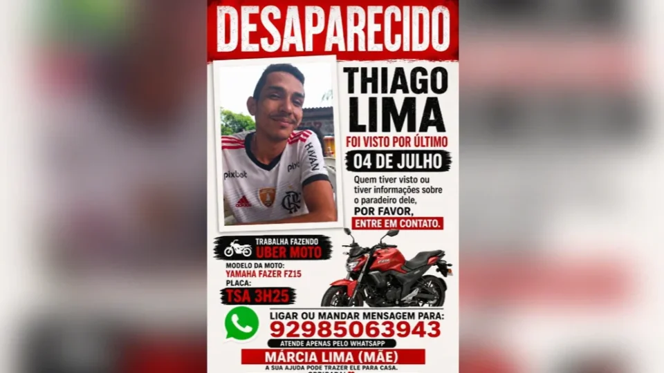 Motociclista por aplicativo desaparece após entrevista de emprego em Manaus; família busca informações há 10 dias