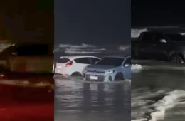 Maré alta segue deixando carros atolados e ilhados na Praia do Atalaia, em Salinópolis, no Pará