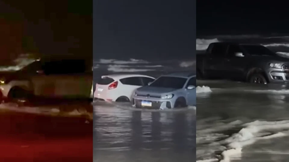 Maré alta segue deixando carros atolados e ilhados na Praia do Atalaia, em Salinópolis, no Pará