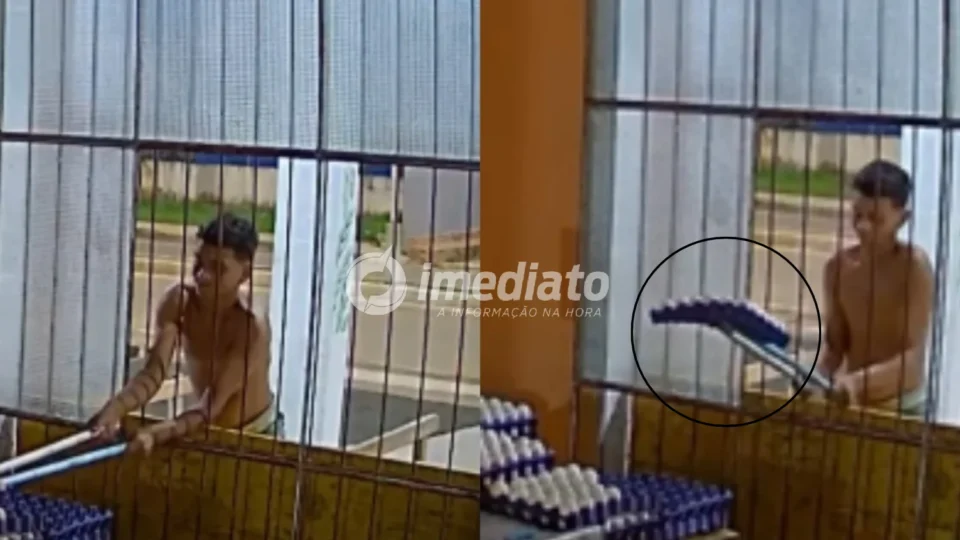VEJA VÍDEO: Homem usa cabos de vassoura para furtar ovos, derruba cartelas e consegue levar apenas parte da mercadoria no interior do Amazonas