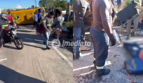 VÍDEOS FORTES: Micro-ônibus “Amarelinho” capota na Avenida Autaz Mirim e deixa vários passageiros feridos em Manaus
