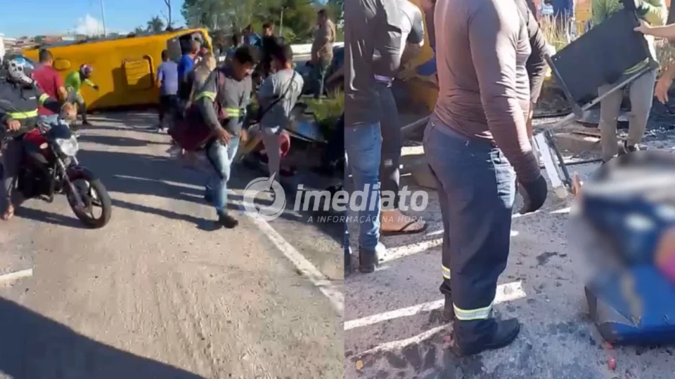 VÍDEOS FORTES: Micro-ônibus “Amarelinho” capota na Avenida Autaz Mirim e deixa vários passageiros feridos em Manaus