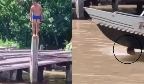 Vídeo impressionante mostra homem sendo atingido por lancha segundos após mergulho em rio no Pará