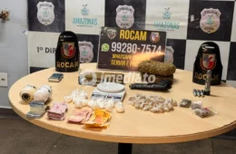 Dupla é presa com mais de 4 kg de drogas, arma e simulacro durante operação no Centro de Manaus