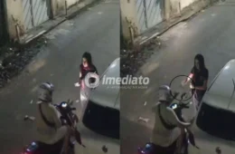 VEJA VÍDEO: Adolescente tem celular roubado por motociclista durante assalto registrado por câmeras no bairro Tancredo Neves, em Manaus