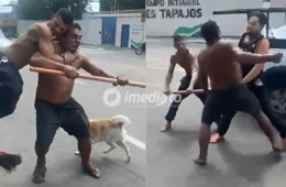 VEJA VÍDEO: Mulher enfrenta dupla armada com pedaço de madeira para salvar homem de espancamento em Manaus