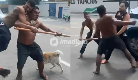 VEJA VÍDEO: Mulher enfrenta dupla armada com pedaço de madeira para salvar homem de espancamento em Manaus