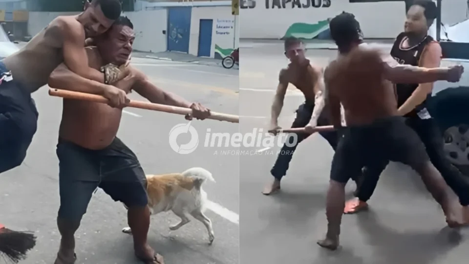 VEJA VÍDEO: Mulher enfrenta dupla armada com pedaço de madeira para salvar homem de espancamento em Manaus