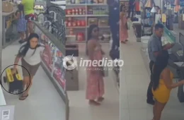 VEJA VÍDEO: Trio de mulheres é flagrado furtando máquina de solda de loja de materiais de construção em Manaus