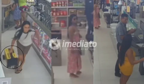 VEJA VÍDEO: Trio de mulheres é flagrado furtando máquina de solda de loja de materiais de construção em Manaus