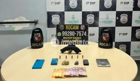 ROCAM apreende pistola, drogas e maquininha de cartão durante incursão em área de tráfico no bairro Japiim, em Manaus