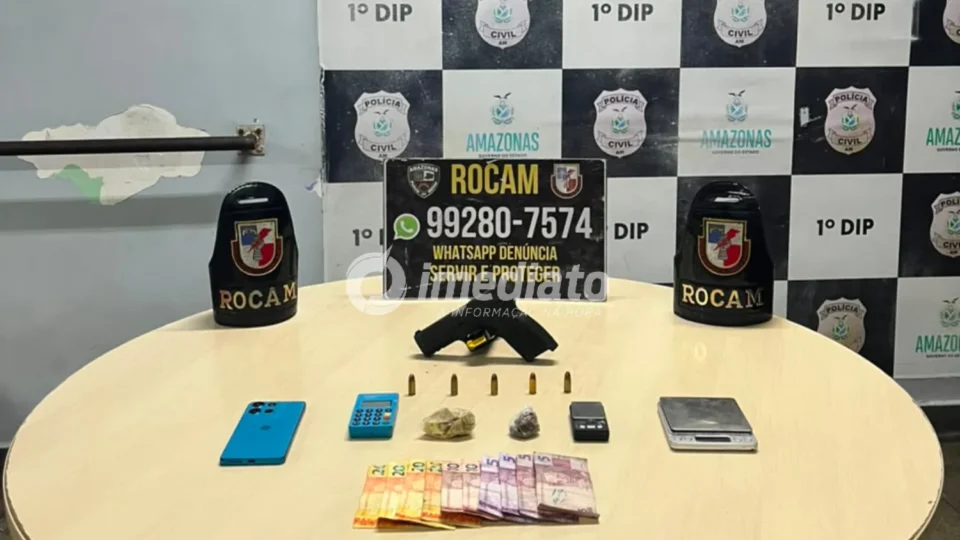 ROCAM apreende pistola, drogas e maquininha de cartão durante incursão em área de tráfico no bairro Japiim, em Manaus