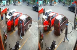 VEJA VÍDEO: Dupla criminosa é procurada após assalto a motorista em frente a comércio no bairro Santa Etelvina, em Manaus