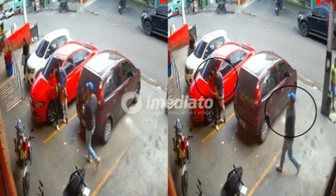 VEJA VÍDEO: Dupla criminosa é procurada após assalto a motorista em frente a comércio no bairro Santa Etelvina, em Manaus