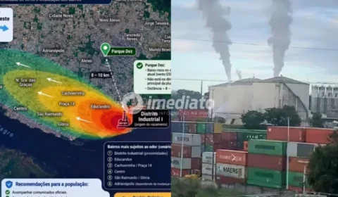 Mapa revela áreas com maior risco de dispersão de estireno após vazamento da substância no Distrito Industrial de Manaus