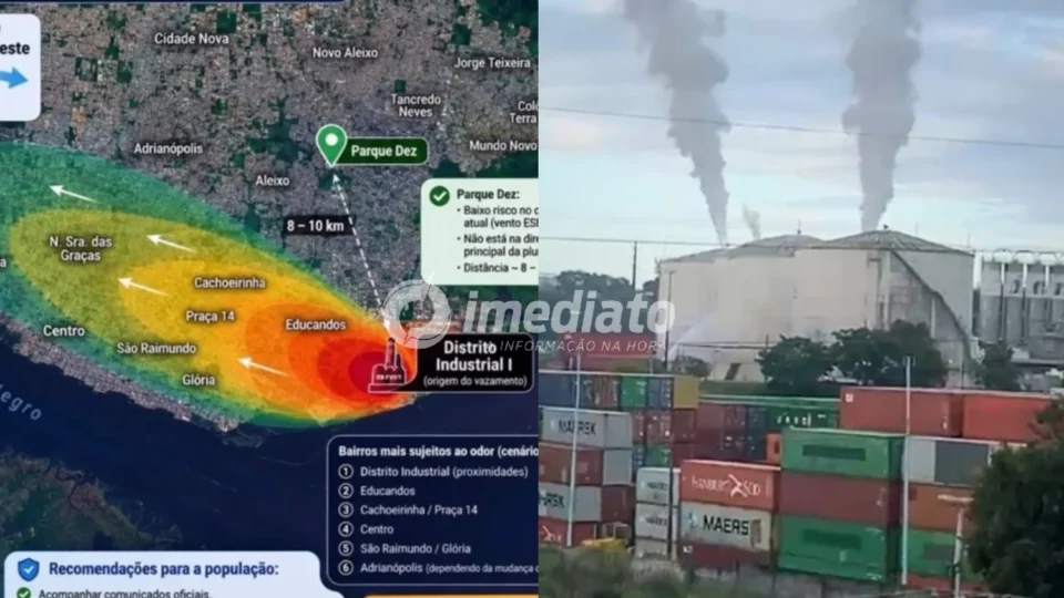 Mapa revela áreas com maior risco de dispersão de estireno após vazamento da substância no Distrito Industrial de Manaus