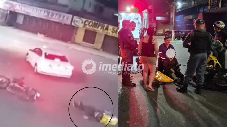 VEJA: Vídeo mostra momento exato da colisão entre táxi e moto que deixou entregadora ferida na Avenida Autaz Mirim