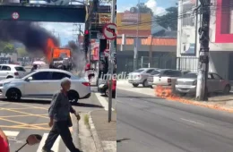 Vídeo: caminhão pega fogo e chamas se espalham pela Avenida Autaz Mirim, em Manaus