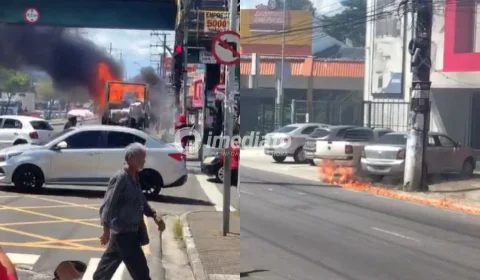 Vídeo: caminhão pega fogo e chamas se espalham pela Avenida Autaz Mirim, em Manaus