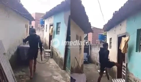 VEJA VÍDEO: Filho agride o próprio pai com pedaço de madeira ao flagrá-lo com outra mulher dentro de casa 