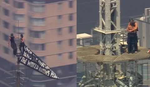 Casal escala topo do Empire State Building, faz protesto e termina ação com pedido de casamento em Nova York