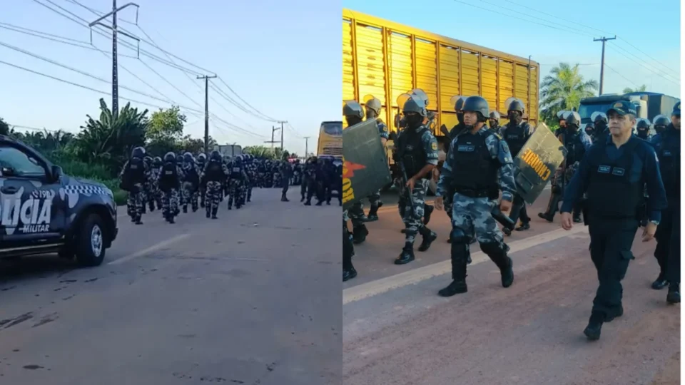 Protesto mantém PA-252 interditada e mobiliza tropa de choque para desobstrução