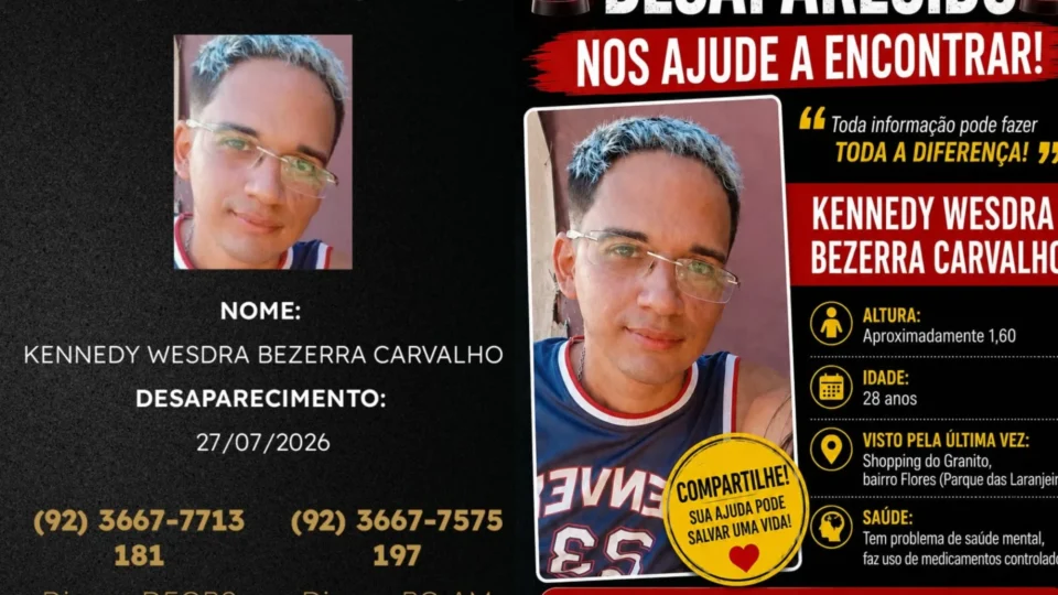 Homem com transtornos mentais desaparece há uma semana após sair de casa e família vive dias de angústia em Manaus