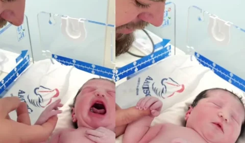 Bebê se acalma ao ouvir voz do pai minutos após nascer e emociona nas redes
