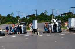 Vídeo: carro capota e fica atravessado no meio da AM-070, em Iranduba