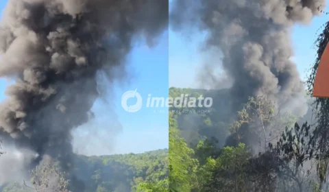URGENTE: Incêndio de grandes proporções toma área de mata e espalha fumaça preta no Distrito Industrial de Manaus