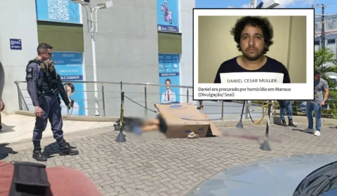 Imagens fortes: Homem é morto com vários tiros na cabeça em frente a mini shopping no Parque Dez, em Manaus