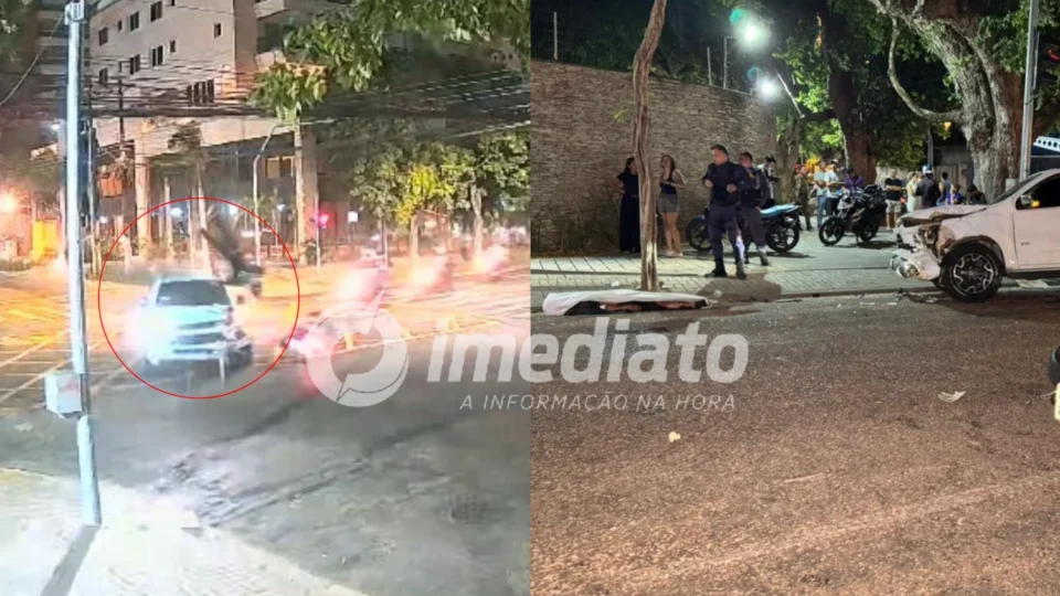 VEJA: Vídeo mostra carro avançando sinal e arremessando motociclista que morreu na Mário Ypiranga