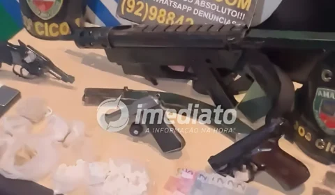 VEJA VÍDEO: Homem é preso com submetralhadora, pistolas e drogas no bairro São José