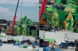 VEJA: Trabalhador cai de guindaste durante montagem de alegoria no Cirandódromo de Manacapuru