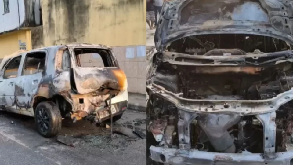 Veja: Carro de aplicativo pega fogo com motorista e passageiro durante corrida no Aleixo