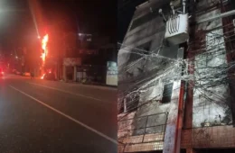VEJA VÍDEO: Transformador pega fogo e atinge fachada de prédio na avenida Tefé, no bairro Japiim