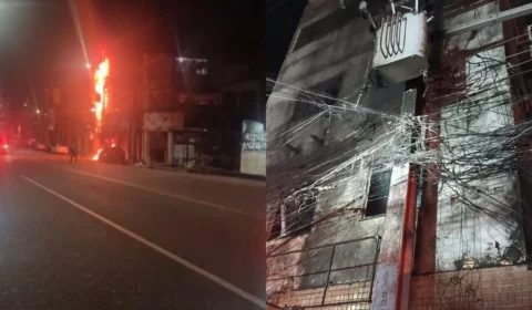 VEJA VÍDEO: Transformador pega fogo e atinge fachada de prédio na avenida Tefé, no bairro Japiim