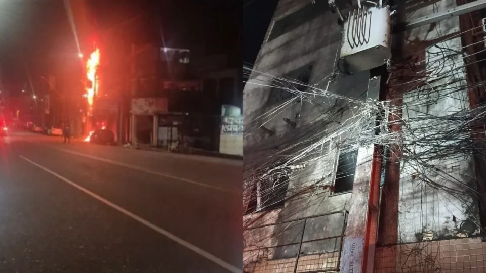VEJA VÍDEO: Transformador pega fogo e atinge fachada de prédio na avenida Tefé, no bairro Japiim