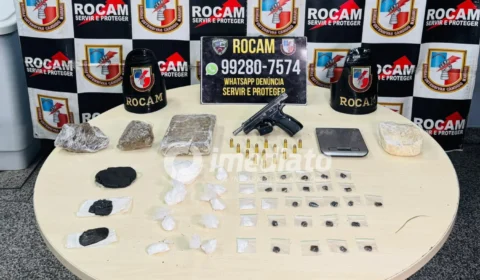 Criminosos fogem para área de mata e abandonam pistola e drogas no bairro Alvorada