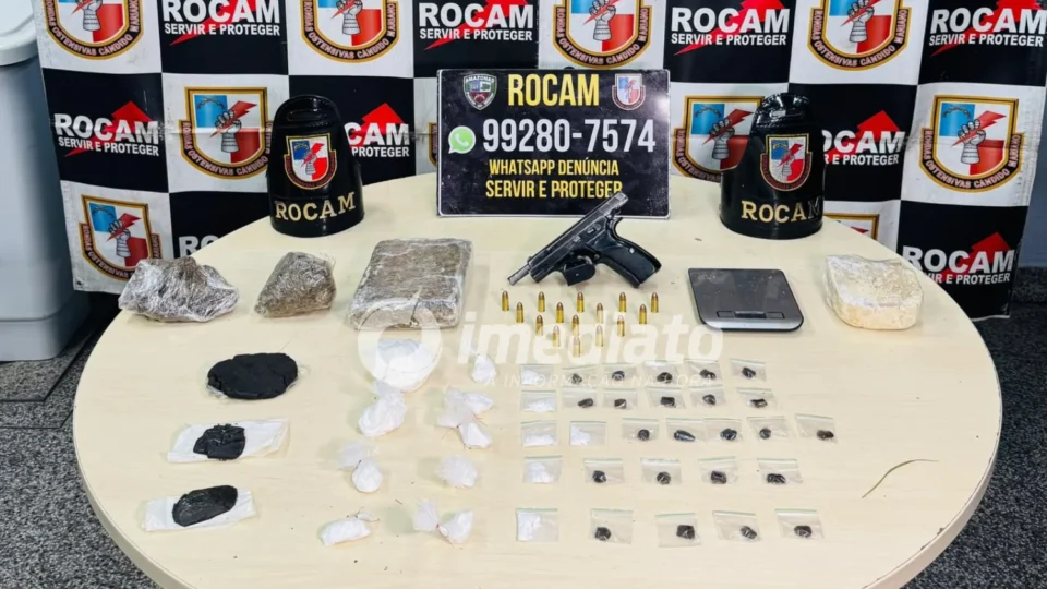 Criminosos fogem para área de mata e abandonam pistola e drogas no bairro Alvorada