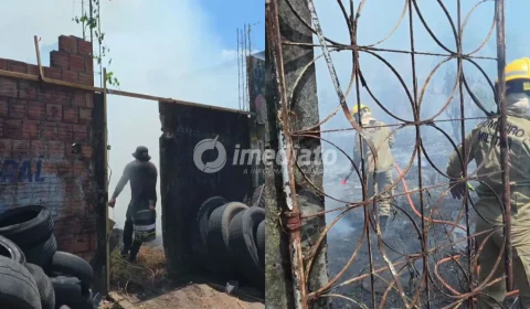 URGENTE: Fogo de grandes proporções atinge terreno baldio e assusta moradores na avenida Cosme Ferreira, em Manaus