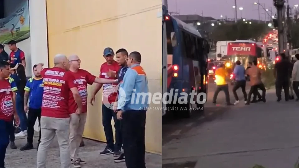 VEJA VÍDEOS: Confusão e pancadaria marcam greve de trabalhadores do transporte especial em Manaus