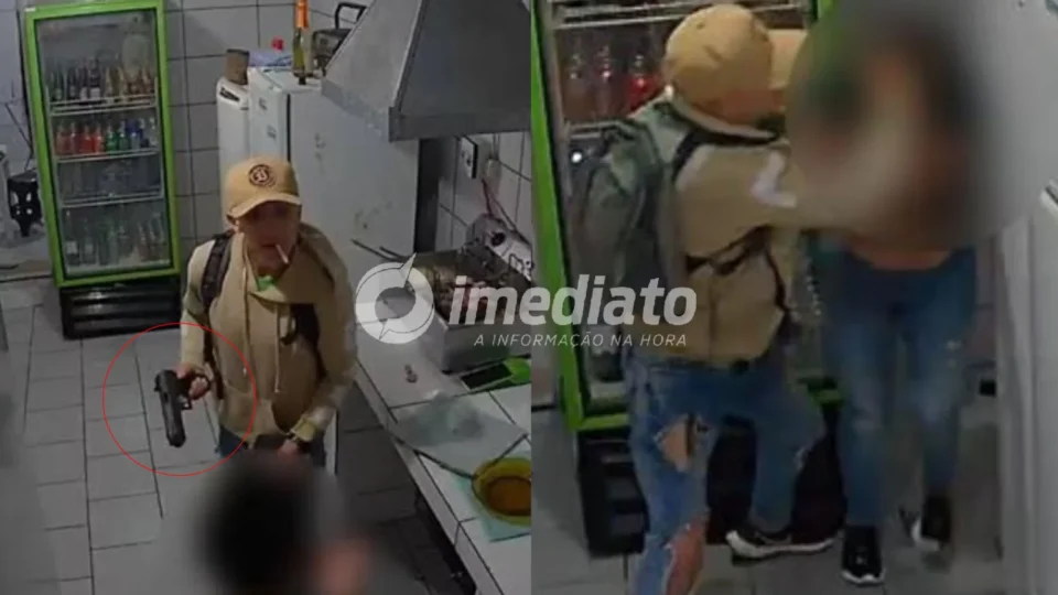 VEJA VÍDEO: Bandido espanca funcionária de drive-in com socos e coronhadas durante tentativa de assalto